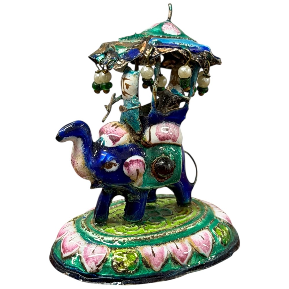 Vintage Enamel Elephant Camel Rider Umbrella Figurine Collectible Trinket